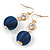 Dark Blue Silk Cord Ball with Clear Crystal Drop Earrings In Gold Tone - 50mm L - view 4