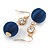 Dark Blue Silk Cord Ball with Clear Crystal Drop Earrings In Gold Tone - 50mm L - view 5