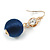 Dark Blue Silk Cord Ball with Clear Crystal Drop Earrings In Gold Tone - 50mm L - view 6