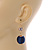 Dark Blue Silk Cord Ball with Clear Crystal Drop Earrings In Gold Tone - 50mm L - view 3