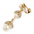 Striking Clear Crystal, Faux Pearl Floral Drop Clip On Earrings In Gold Plated Metal - 45mm Long - view 3