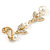 Striking Clear Crystal, Faux Pearl Floral Drop Clip On Earrings In Gold Plated Metal - 45mm Long - view 4