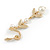Striking Clear Crystal, Faux Pearl Floral Drop Clip On Earrings In Gold Plated Metal - 45mm Long - view 5
