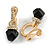 Striking Small Crystal Hoop with a Black Glass Bead Clip On Earrings In Gold Plated Metal - 30mm Long - view 2