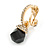 Striking Small Crystal Hoop with a Black Glass Bead Clip On Earrings In Gold Plated Metal - 30mm Long - view 3