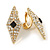 Stunning Crystal Diamond Shape Clip On Earrings In Gold Plated Metal - 32mm Tall - view 2