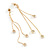 Delicate Gold Tone Chain Cz Dangle Earrings - 8cm Long