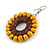 Yellow/ Brown Wood Bead Hoop Earrings - 65mm Long - view 4