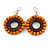 Orange/ Brown Wood Bead Hoop Earrings - 65mm Long - view 3