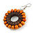 Orange/ Brown Wood Bead Hoop Earrings - 65mm Long - view 4