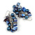 Dark Blue Glass Bead, Shell Nugget Cluster Dangle/ Drop Earrings In Silver Tone - 60mm Long - view 3