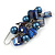 Dark Blue Glass Bead, Shell Nugget Cluster Dangle/ Drop Earrings In Silver Tone - 60mm Long - view 4