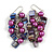Purple Glass Bead, Shell Nugget Cluster Dangle/ Drop Earrings In Silver Tone - 60mm Long