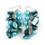 Light Blue Glass Bead, Shell Nugget Cluster Dangle/ Drop Earrings In Silver Tone - 60mm Long