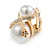 Statement Double Faux Pearl Crystal Clip On Earrings In Gold Tone - 25mm Tall - view 3
