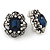 Vintage Inspired Square Midnight Blue/ Clear Crystal Clip On Earrings In Aged Silver Tone - 20mm Tall - view 2