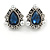 Vintage Inspired Teardrop Midnight Blue Glass, Clear Crystal, Pearl Clip On Earrings In Aged Silver Tone - 25mm Tall