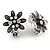 Marcasite Crystal Floral Clip On Earrings In Aged Silver Tone - 20mm