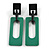 Statement Green/ Black Square Acrylic Drop Earrings - 90mm Long - view 2