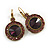 Vintage Inspired Round Cut Amethyst Glass Stone Drop Earrings With Leverback Closure In Antique Gold Metal - 40mm L