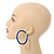 Large Blue Enamel Hoop Earrings In Silver Tone - 60mm Diameter - view 2