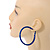 Large Blue Enamel Hoop Earrings In Silver Tone - 60mm Diameter - view 3