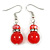 Red Glass Crystal Drop Earrings In Silver Tone - 40mm L