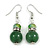 Green Glass Crystal Drop Earrings In Silver Tone - 40mm L