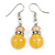 Yellow Glass Crystal Drop Earrings In Silver Tone - 40mm L