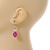 Pink Glass Crystal Drop Earrings In Silver Tone - 40mm L - view 3