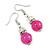 Pink Glass Crystal Drop Earrings In Silver Tone - 40mm L - view 4