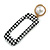 Black/ White Fabric Covered Gingham Checked Drop/ Hoop Earrings In Gold Tone - 75mm Long - view 5