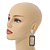 Black/ White Fabric Covered Gingham Checked Drop/ Hoop Earrings In Gold Tone - 75mm Long - view 2