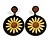 Romantic Yellow Flower Round Acrylic Drop Earrings - 70mm L