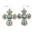 Vintage Inspired Large Crystal Turquoise Stone Cross Earrings In Silver Tone - 55mm L - view 4