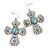 Vintage Inspired Large Crystal Turquoise Stone Cross Earrings In Silver Tone - 55mm L