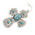 Vintage Inspired Large Crystal Turquoise Stone Cross Earrings In Silver Tone - 55mm L - view 5
