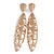 Large Contemporary Hammered Leaf Clip On Earrings In Rose Gold Tone Metal - 11.5cm L