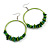 Large Green Glass, Shell, Wood Bead Hoop Earrings In Silver Tone - 75mm Long - view 6