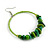 Large Green Glass, Shell, Wood Bead Hoop Earrings In Silver Tone - 75mm Long - view 7