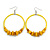 Large Yellow Glass, Shell, Wood Bead Hoop Earrings In Silver Tone - 75mm Long - view 3
