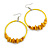 Large Yellow Glass, Shell, Wood Bead Hoop Earrings In Silver Tone - 75mm Long - view 4