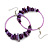 Large Purple Glass, Shell, Wood Bead Hoop Earrings In Silver Tone - 75mm Long