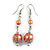 Peach Orange Glass Bead with Wire Drop Earrings In Silver Tone - 6cm Long