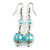 Light Blue Glass Bead with Wire Drop Earrings In Silver Tone - 6cm Long