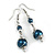Dark Blue Glass Bead with Wire Drop Earrings In Silver Tone - 6cm Long - view 4