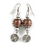 Brown Glass Bead with Wire Element Drop Earrings In Silver Tone - 6cm Long