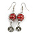 Red Glass Bead with Wire Element Drop Earrings In Silver Tone - 6cm Long