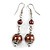 Chocolate Brown Glass Bead with Wire Drop Earrings In Silver Tone - 6cm Long