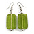 Lime Green Glass Square Drop Earrings In Silver Tone - 55mm L
